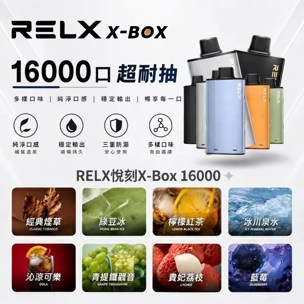 RELX 悅刻 X-BOX 16000口 專用換彈拋棄式套裝 12W-16W雙段功率調節 3%高濃度丁鹽滿足感 Mesh網芯全台現貨秒發 - 图片 2